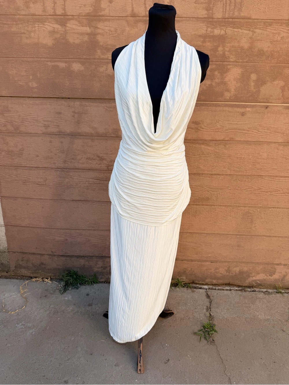 Jluxlabel Ivory Draped Halter Maxi Dress